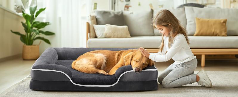 Orthopedic Dog Bed for Large Size Dogs, Supportive Memory Foam Dog Sofa with Washable Removable Cover, Non-Slip Base, Waterproof Pet Couch Bed