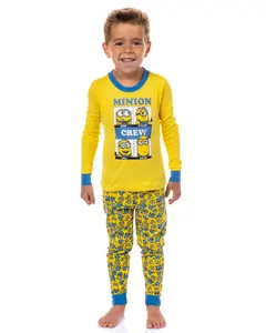 Despicable Me Toddler Boys' Minions Crew Bob Stuart Phil Kevin Sleep Pajama Set Long Sleeves Pants