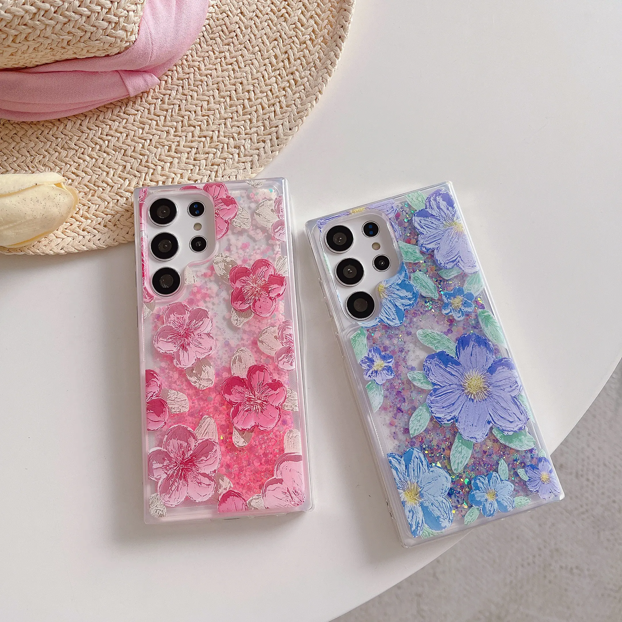 Glow in The Dark Oil Painting Flower Case for Samsung Galaxy S26 Ultra S25 Plus S24 S23 S22, Galaxy Z Flip 7/6/5/4/3, Fluorescent Liquid Floating Glitter Floral TPU Phone Cover, Cute Girly Protective Case for Women Girls,back to school,back to school haul