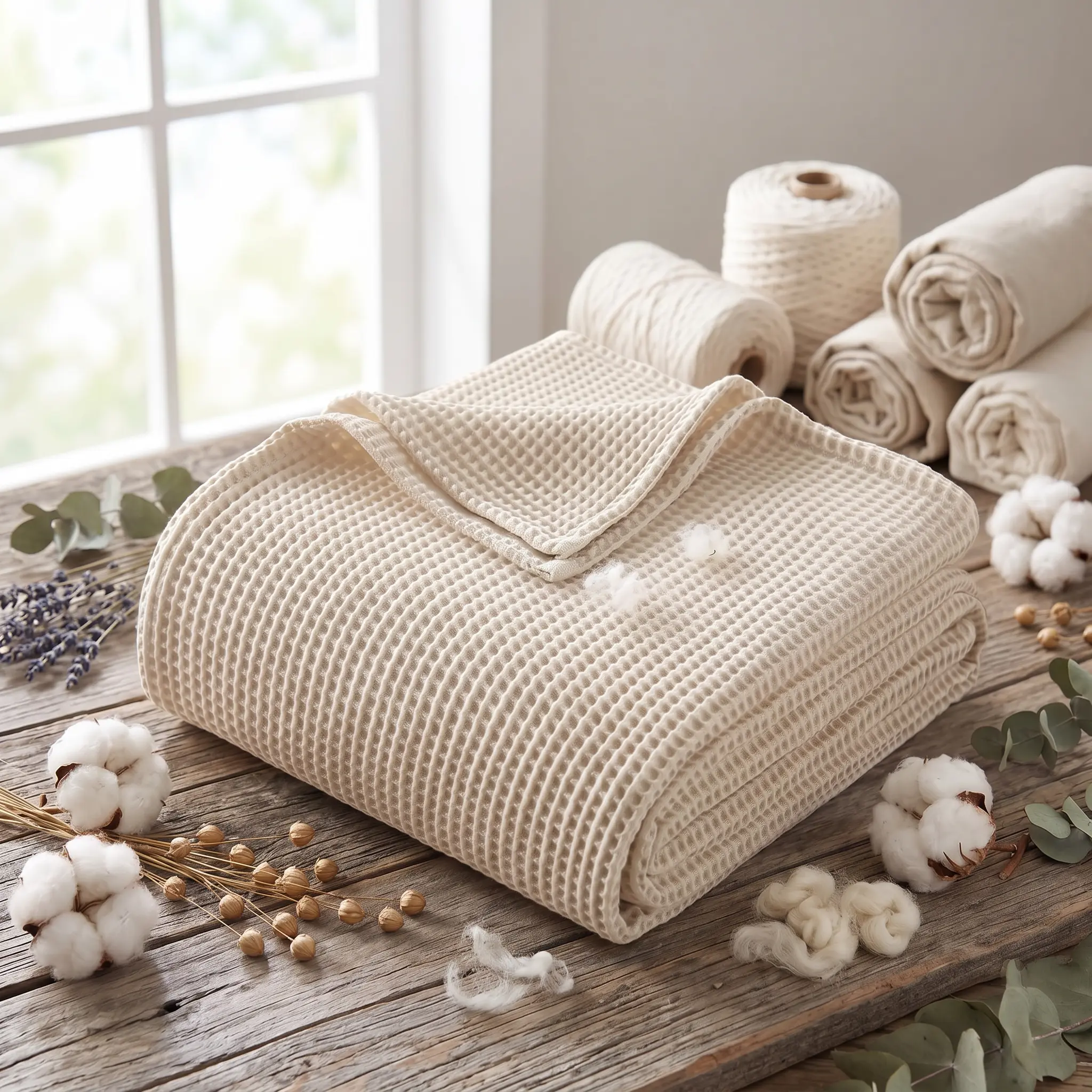 【Back to School】100% Cotton Waffle Weave Blanket, Soft Breathable Lightweight Throw for Couch & Bed, Cozy Textured Blanket for Travel, Exclusivo Mezcla Design with Multiple Colors & Sizes Available
