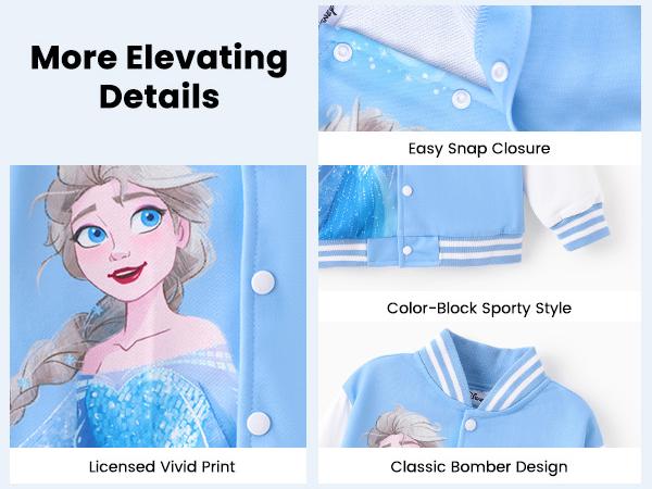 Disney Minnie Mickey Stitch Princess Frozen Elsa Marvel Jacket Lightweight Coat Button-Up Color Block Sweatshirt for Kids 2-14 Years