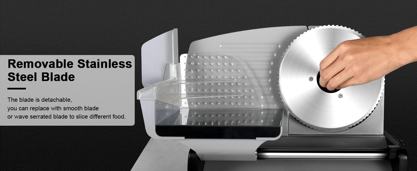 Meat Slicer 200W Electric Deli Food Slicer with 2 Removable 7.5" Stainless Steel Blades, Adjustable Thickness, Child Lock Protection, Easy to Clean