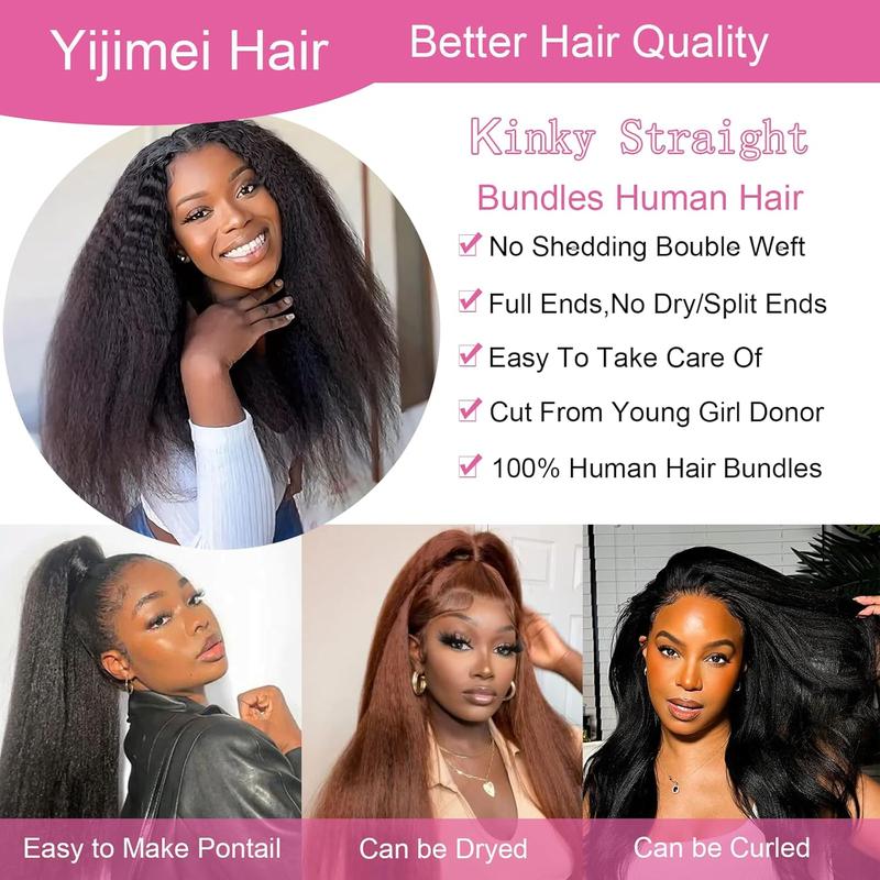 Megeen Human Hair Yaki Straight Bundles 12A 100% Human Hair Natural Black Human Hair Extensions Kinky Straight Full and Thick Remy Hair Bundles Brazilian Hair Weave