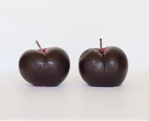 PLUM BEESWAX CANDLE - SET OF 2 Hand-Poured 100% Beeswax Real Plum Shaped Unscented Clean-Burning Decorative Candles for Table Centerpieces Smooth Ornaments