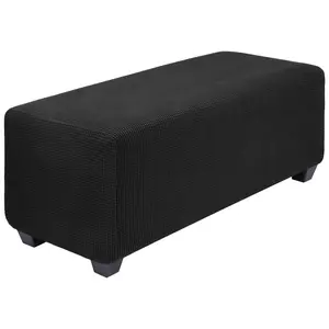 PiccoCasa High Stretch Ottoman Cover, Soft Slipcover Jacquard Fabric Small Checks Rectangle Storage Stool Cover Furniture Covers X-Large Black