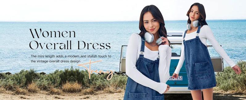Imily Bela Women's Summer Cute Denim Overalls Dress Cozy Adjustable Strap Trendy Mini Jean Dresses
