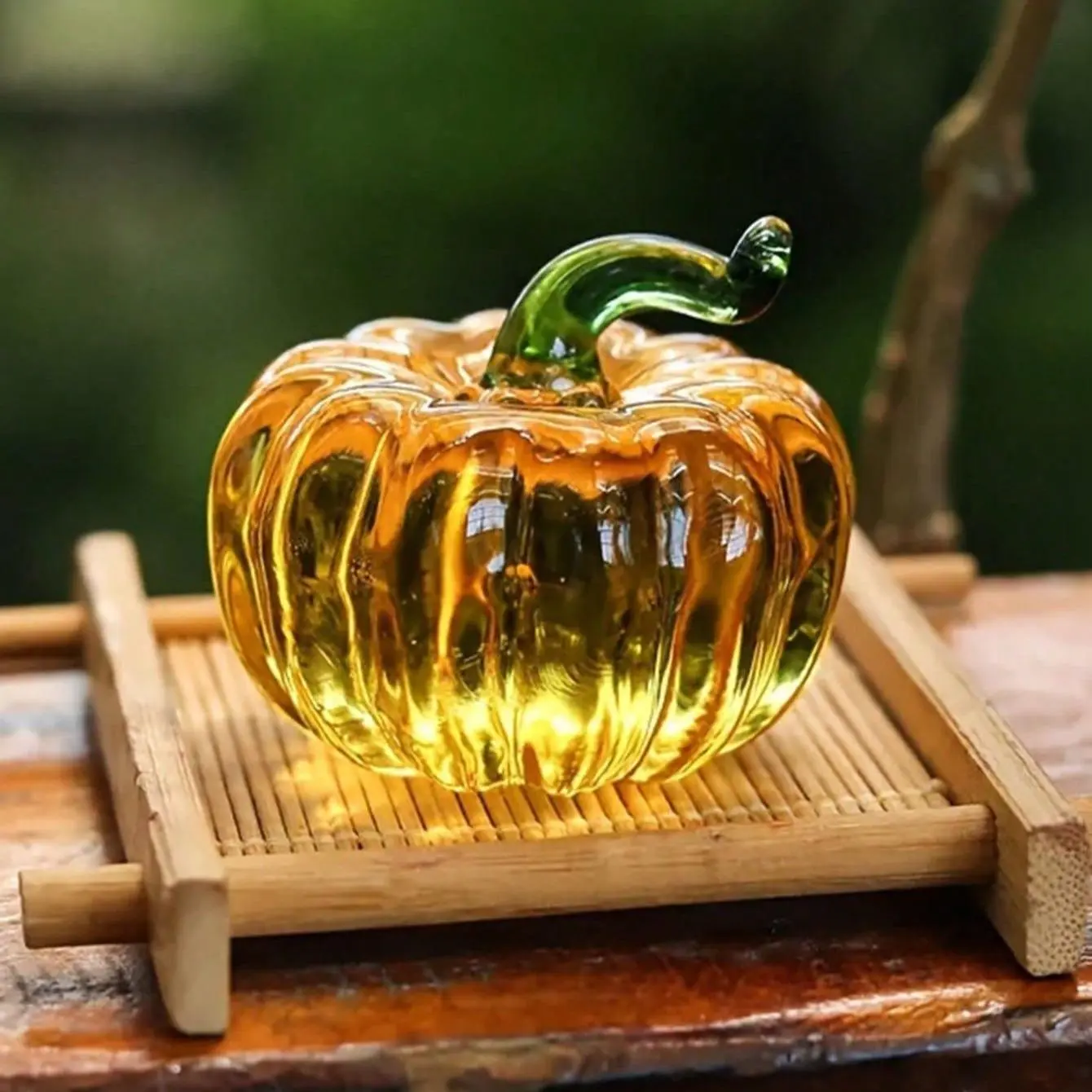 Glass Pumpkin Shaped Ornament, 1 Count Handmade Pumpkin Decoration, Halloween Decoration, Home Decor for Living Room, Office, Outdoor, Fruit, Home Decor Accessory, Outdoor Artificial Decor