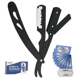 Professional Barber Shavette Razor for Men - Ultimate Precision for Beard Shaping & Close Shaves Stainless Steel Professional Barber Razor straight anti-slip design manual shaving edge easy replacement Folding Dermaplane Facial Razor safety blade Set