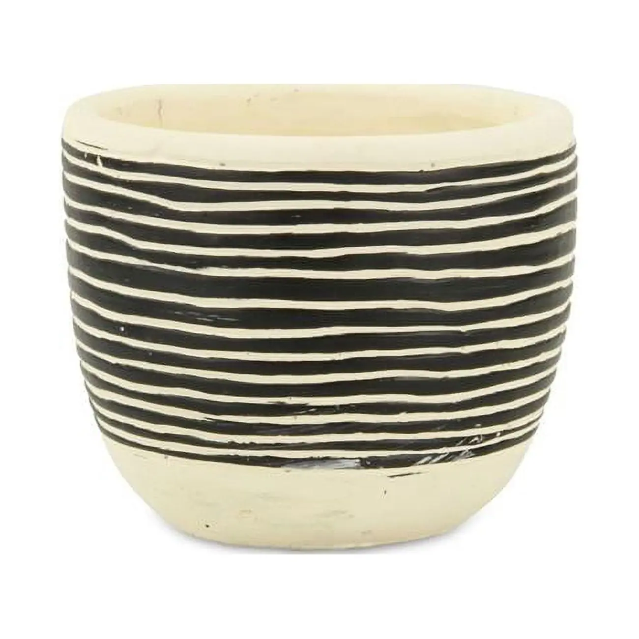 Cheungs 5788L Ceramic Ornamental Pot, 5.75x4.75x3.5 in. Handmade Textured Sankabe Striped Indoor Houseplant Container, Ceramic Pot Flower Pots