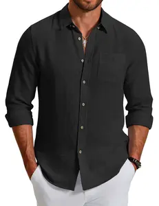 COOFANDY Men's Long Sleeve Button Down Shirt Casual Untucked Shirts Summer Beach Wedding Linen Textured Shirts