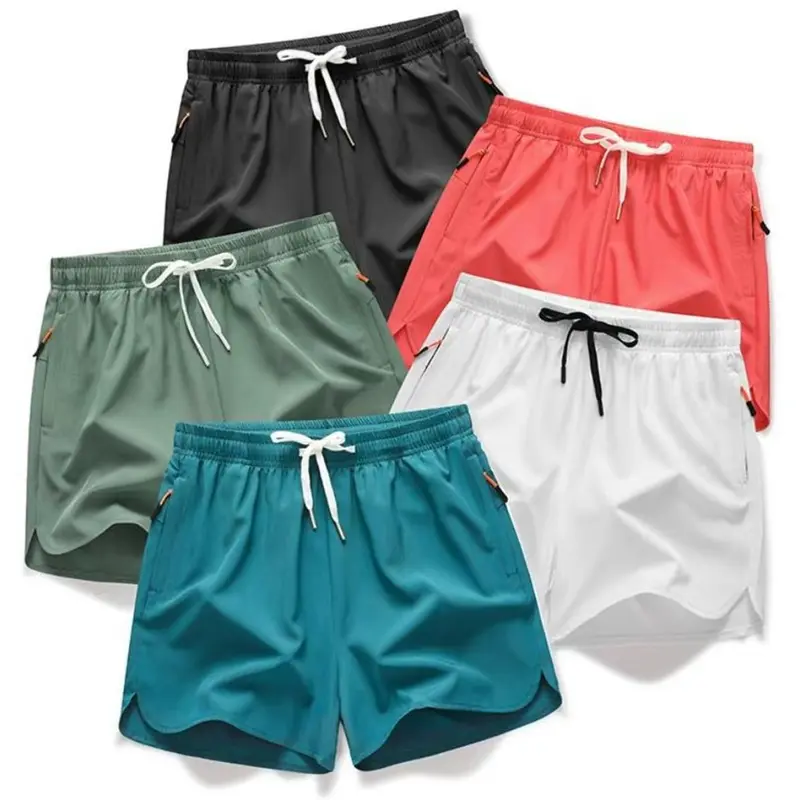 Men's 5-Pack Active Fitness Shorts - Soft Stretch Athletic Knit Fabric, Elastic Waist, Zip Pockets, Breathable, Lightweight, Ideal for Running & Workouts