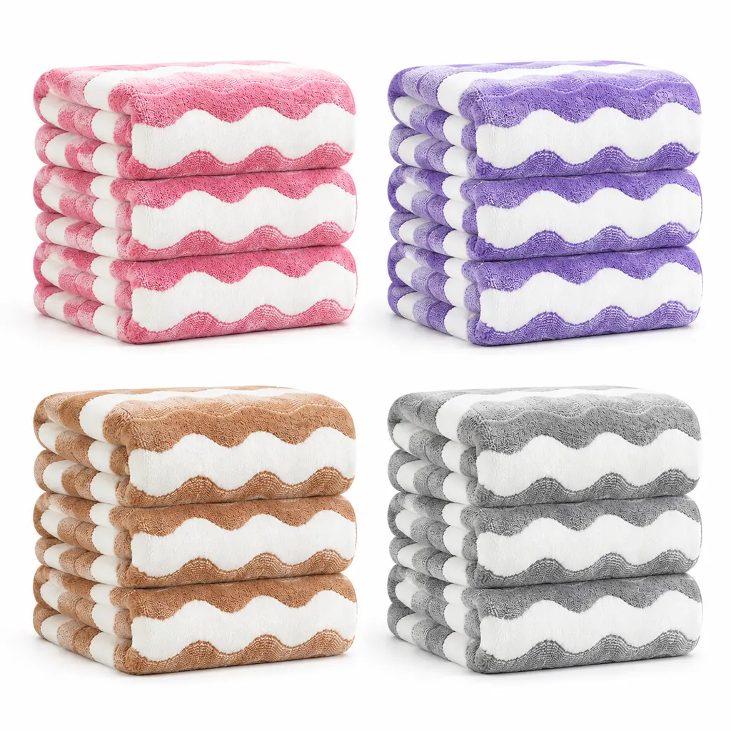 4Pcs Soft Absorbent Quick-Dry Bath Towels, Large 27.5x55-Inch 2-Tone Ripple Design Cozy Blush Pink Towels for Bathroom, Spa Use