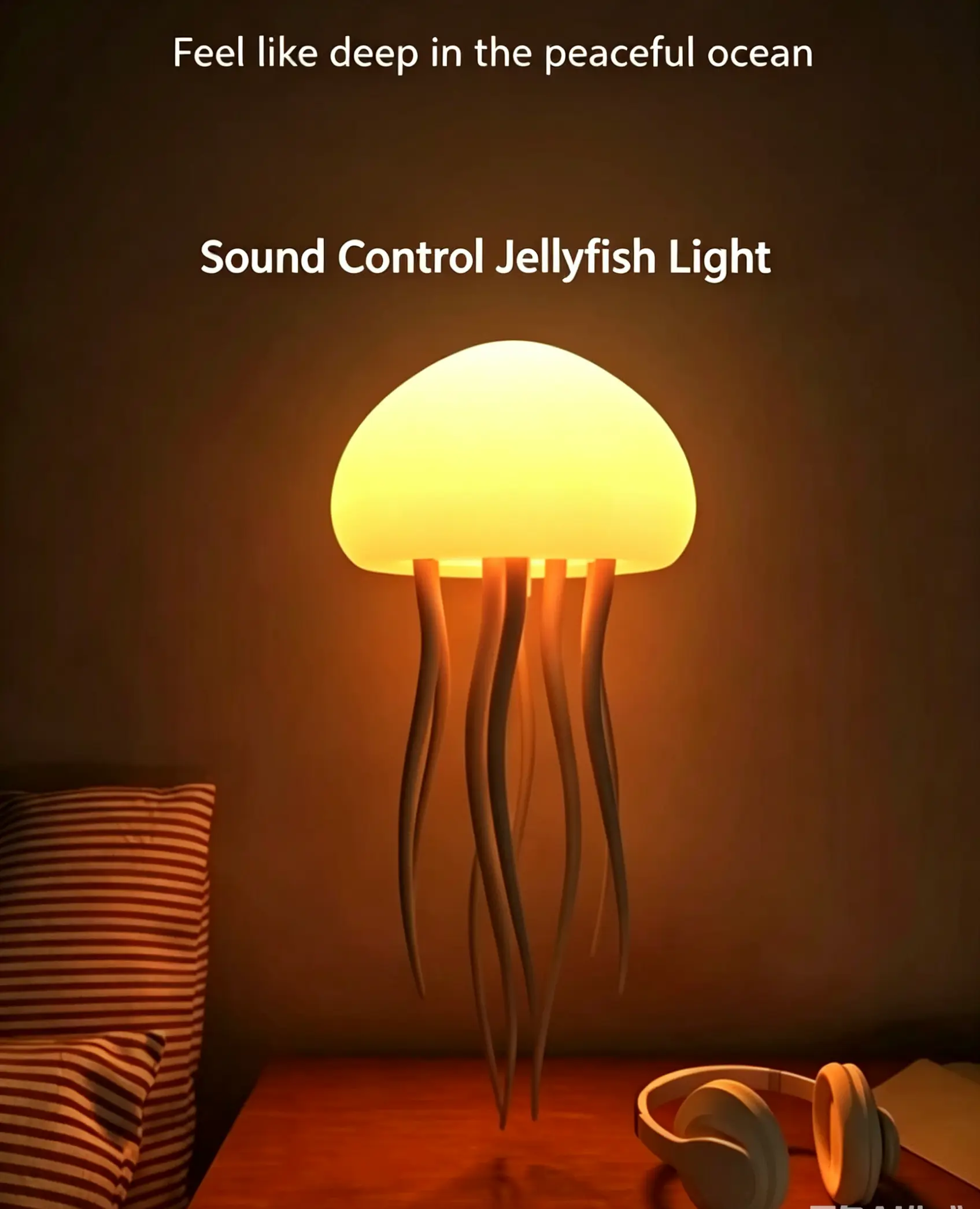 Voice Control Floating Jellyfish Night Light, RGB 7 Color Changing Ambient Lamp, Rechargeable Hanging & Standing Jellyfish Lamp, Creative Kids Birthday Gift Bedroom Desktop Decor