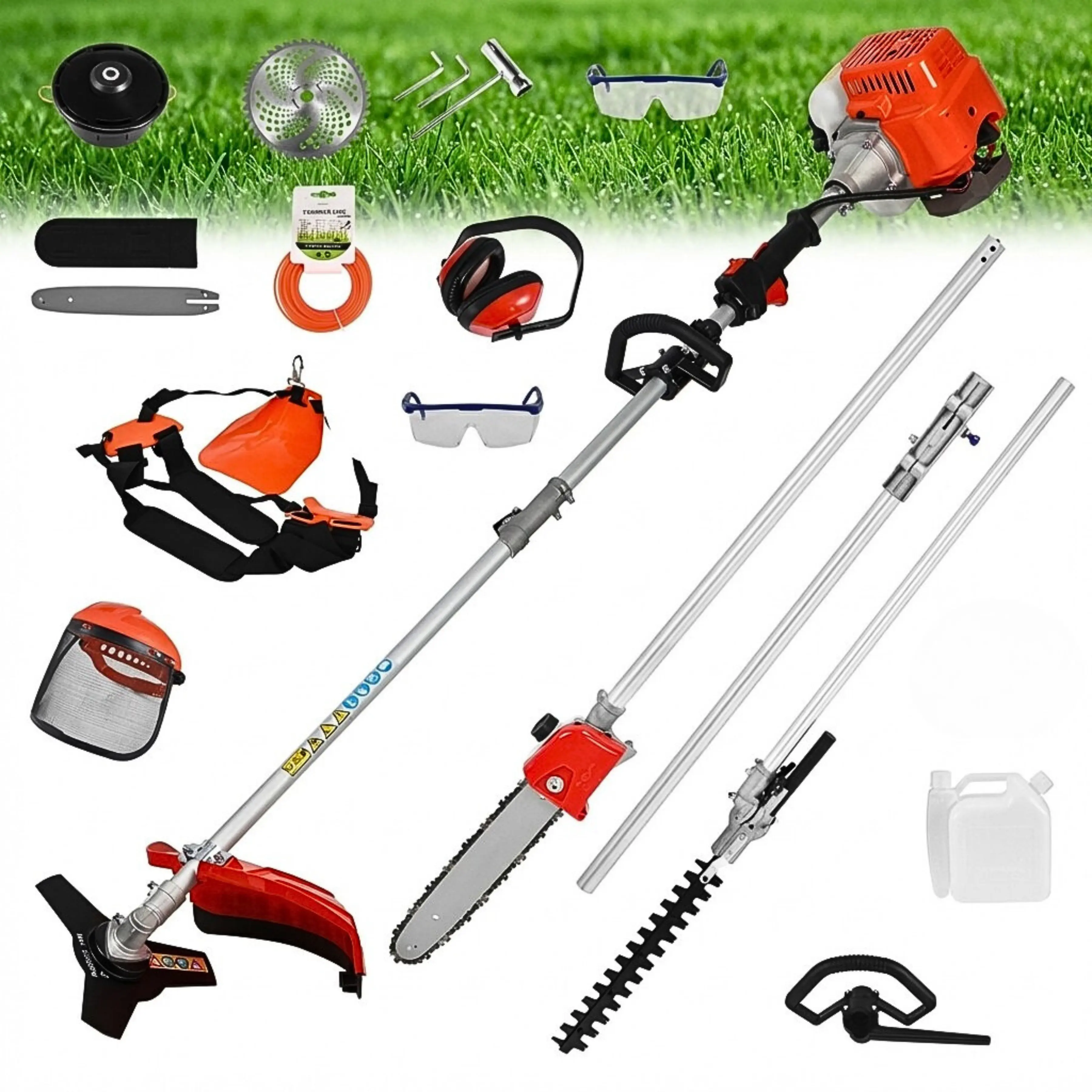 BLUELANS 52CC 2-Stroke 5 in 1 Garden Tool, Gas Weed Trimmer Brush Cutter, Hedge Trimmer, Handheld Chainsaw Pruner for Lawn Care