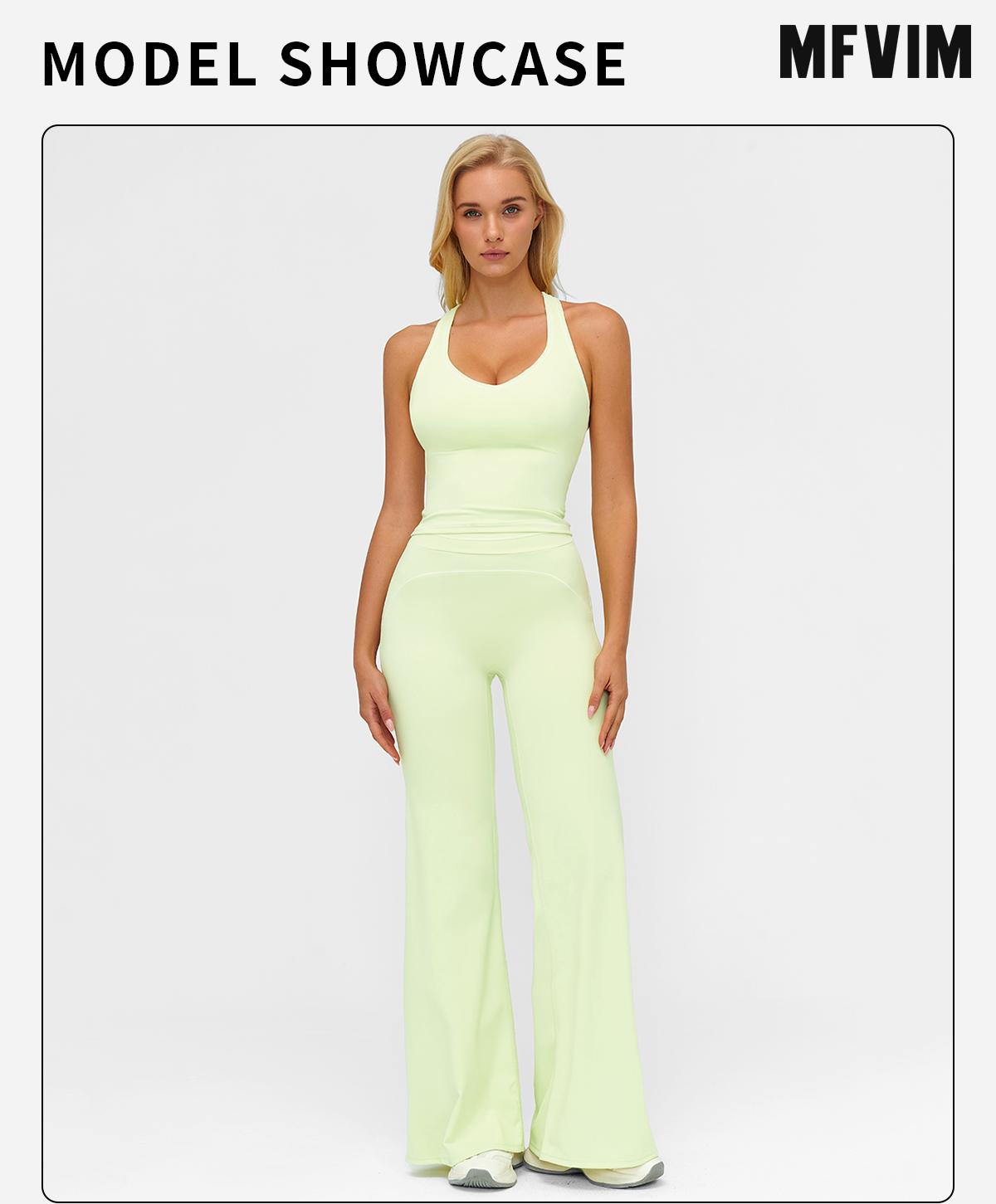 MFVIM Women's Sporty Tracksuit Set - Casual Two-Piece Athletic Wear, 78% Nylon 22% Spandex, Ideal for Gym & Daily Activities, H-Shaped Back Design, Bell-Bottom Pants SpringStatements