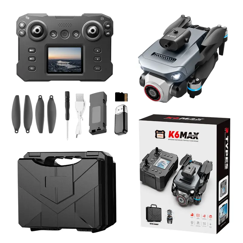 K6 MAX Drone with Screen Remote Controller, Duai Camera Foldable RC Quadcopter, Intelligent Obstacle Avoidance, Brushless strong power, Optical flow hovering  Drone for Adults Beginners