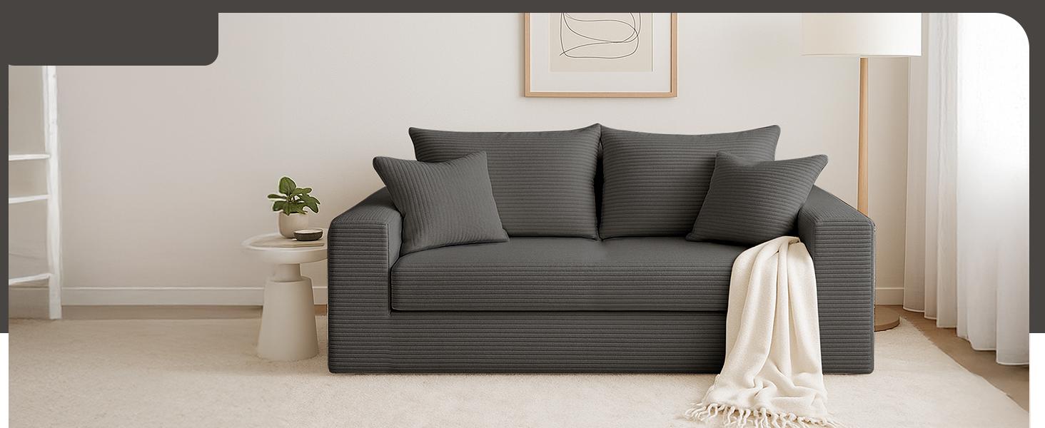Winzoo Convertible Sofa Bed 3 in 1 Loveseat Folding Couch Bed Foldable Chaise Lounge Chair Floor Futon Sleeper Corduroy with 4 Pillows for Living Room