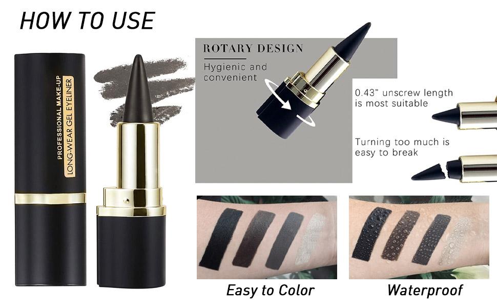 1Pc Gel Eyeliner Pencil Natural Black Waterproof Smudgeproof Creamy Eyeliner for Older Women Multi-Use Makeup Kit Eyeliner Lip Liner Eyeshadow & Eyebrow Smooth Cosmetic Clear Lipliner Gift