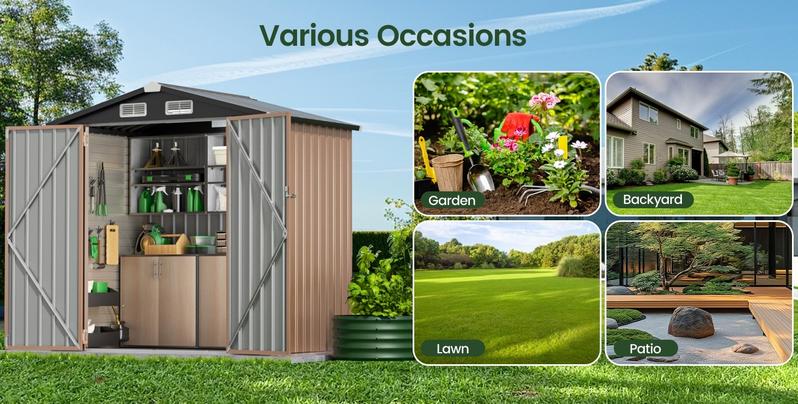 GVDV 6x4 FT Outdoor Metal Storage Shed, Durable Garden Shed with Updated Frame Structure for Backyard, Patio, Tool Storage, All-Weather Shelter for Bike, Gardening Tools, Equipment, Pet