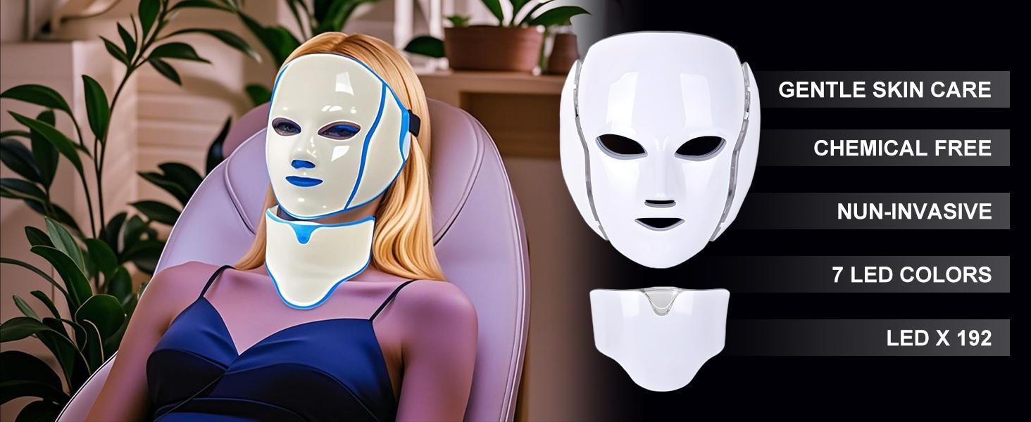 Led Face Mask Light Therapy,Red light face mask,light mask,LED Facial Mask Device for Home Use,Red-Light-Therapy-for-Face,Seven- Colors LED Facial Skin Care Mask (White) Comfort Multifunctional Beauty Machine
