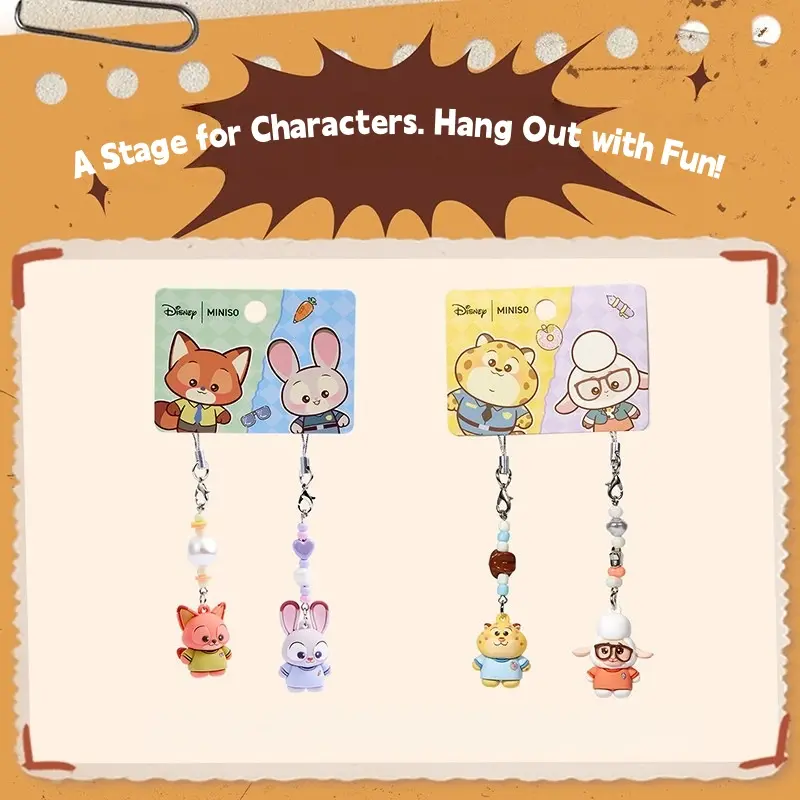 Disney Zootopia Mini Figure Dual Charm Phone Strap - Cute Lanyard, Bag Pendant Accessory for Cartoon Fans, Back-to-School Mobile Phone Decor