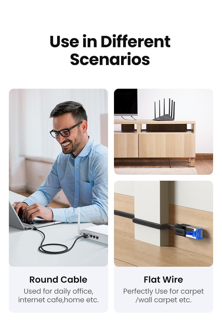 UGREEN Cat 8 Ethernet Cable 6FT, High Speed Braided 40Gbps 2000Mhz Network Cord Cat8 RJ45 Shielded LAN Cables Compatible for Gaming PC Modem Router Noise Streaming Networking Devices，TikTokShopBlackFriday ,TikTokShopHolidayHaul