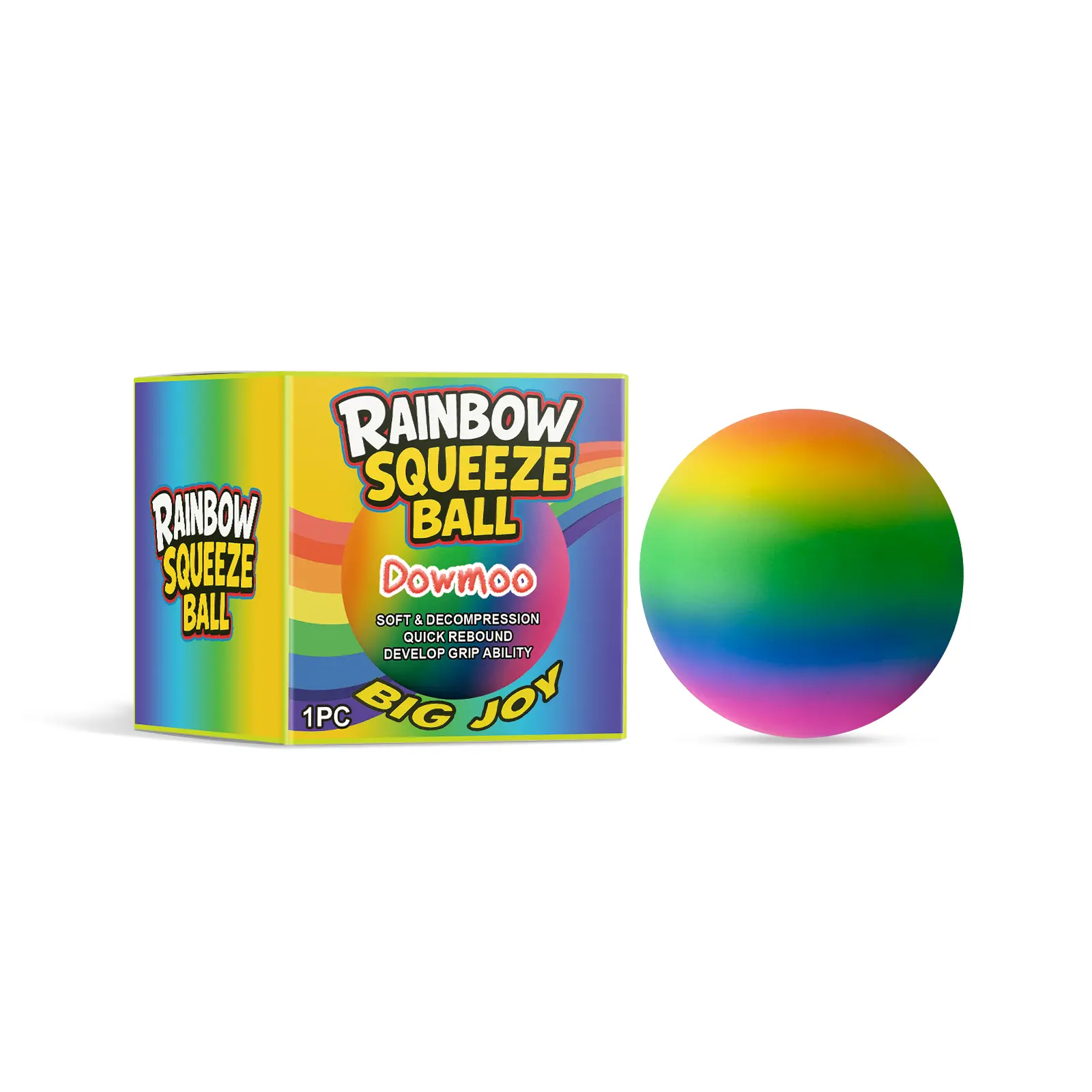 Rainbow Squeeze Ball, Sensory Stress Relief Toy for Kids and Adults, Soft Color-Changing Decompression Ball, Hand Therapy and Fidget Toy for Anxiety Relief, Durable and Portable Squeeze Toy