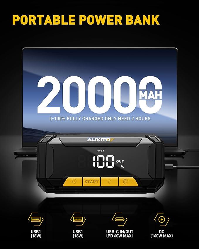 AUXITO Jump Starter 8000A Peak Jump Box(All Gas,up to 10.0L Diesel Engine) 12V Car Portable Battery Jump Starter ,Auto Battery Booster Pack,with 3-Mode Flashlight