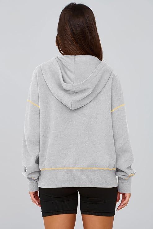 PRETTYGARDEN Women's Pink Hooded Sweatshirt Long Sleeve Half Zip Cropped Pullover with Gold Zipper & Stitching Detail for Winter Fashion