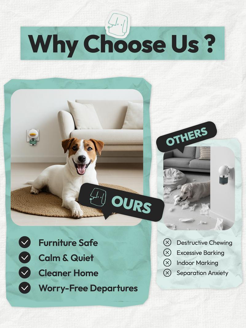 Dog calming diffuser pheromone aid helps reduce separation anxiety thunderstorm fear and barking safe natural formula with 60 day long lasting refill
