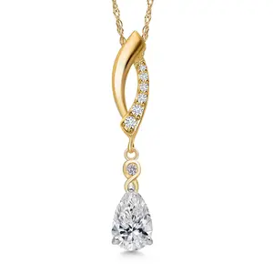 Gem Stone King 0.77 Cttw IGI Certified Lab Grown Diamond in 925 Silver and 10K Yellow Gold Pendant for Women | Pear Shape Center Diamond 0.70 Ct | D-E Color | VS1-VS2 Clarity | Gold Necklace for Women | 18 Inch Chain