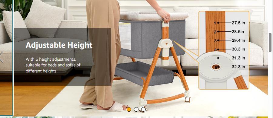 Baby Bassinet Sleeper, 6 Height Adjustable Cribs, Easy to Fold Portable Crib Side Bassinet, Swing Cradle Bed Side Sleeper with Ventilated Net&Wheels Baby Bassinet Sleeper, 6 Height Adjustable Cribs, Easy to Fold Portable Crib Side Bassinet, Swing Cradle Bed Side Sleeper with Ventilated Net&Wheels