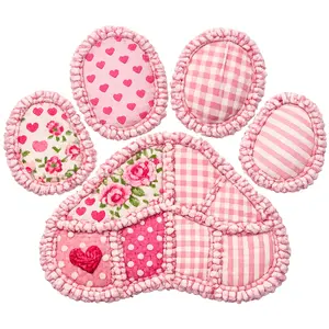 Faux Patchwork Quilted Country Dog Paw Print Ready To Press Heat Transfer 11"