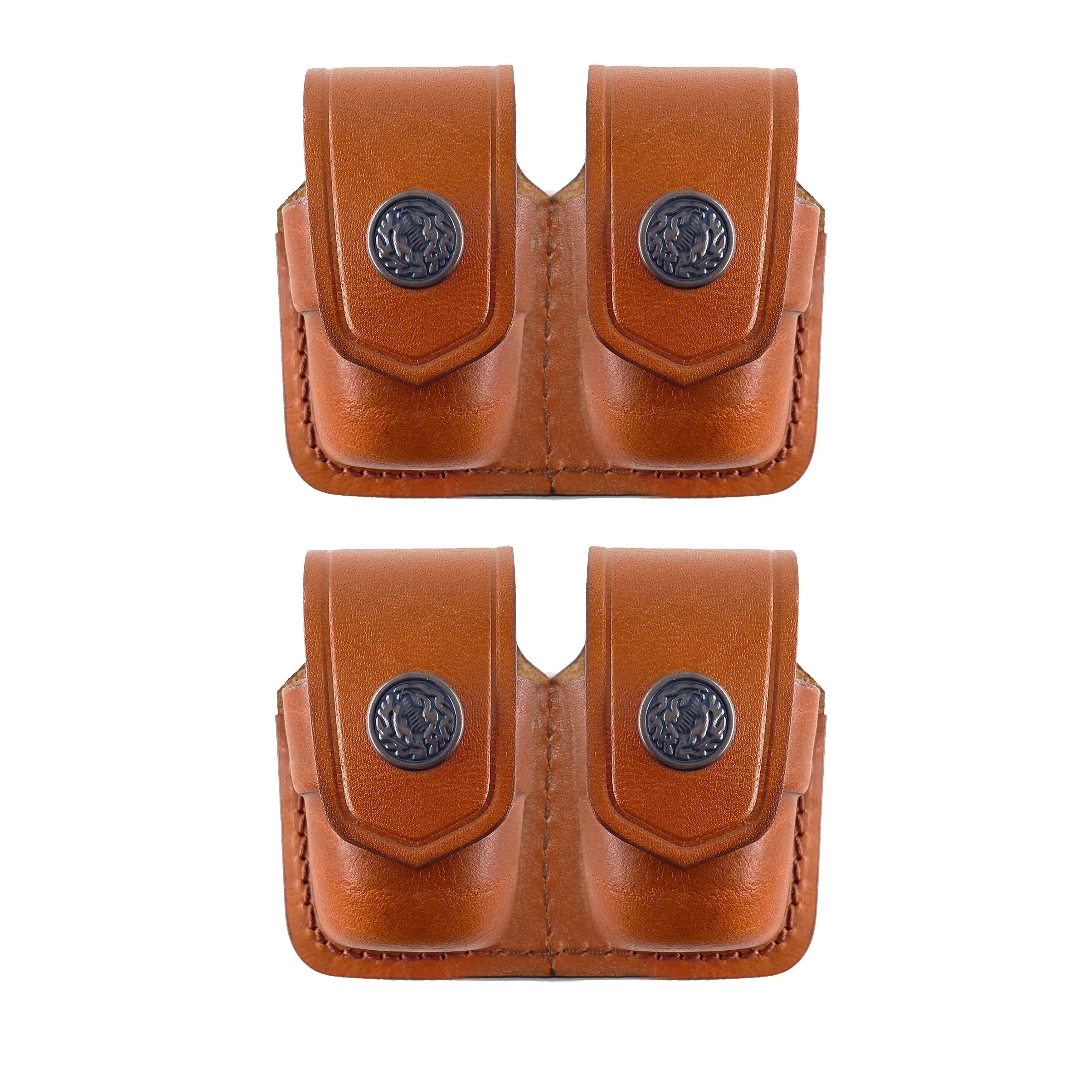 ALS3838 Two Double Speedloader Pouch for for 357 Magnum 6 & 7 Shots, 44 Magnum 5 Shot, S&W .38 Special 6 Shot speedloaders Genuine Leather Handmade!