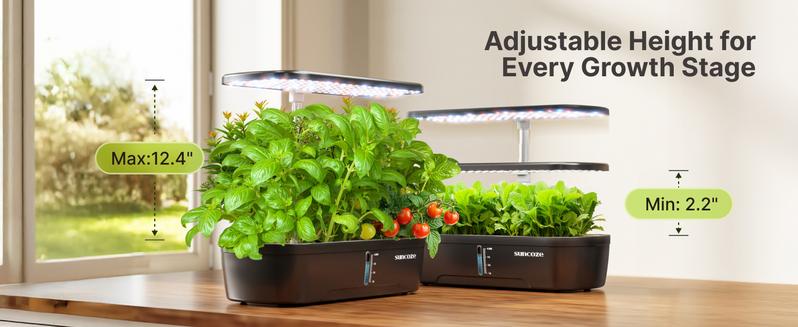SUNCOZE Hydroponics Growing System Kit 12 Pods, Indoor herb Garden with 20W LED Grow Light, Visible Water Tank with Pump, 2.2"-12.4" Adjustable Height Indoor Gardening System, Gardening Gifts