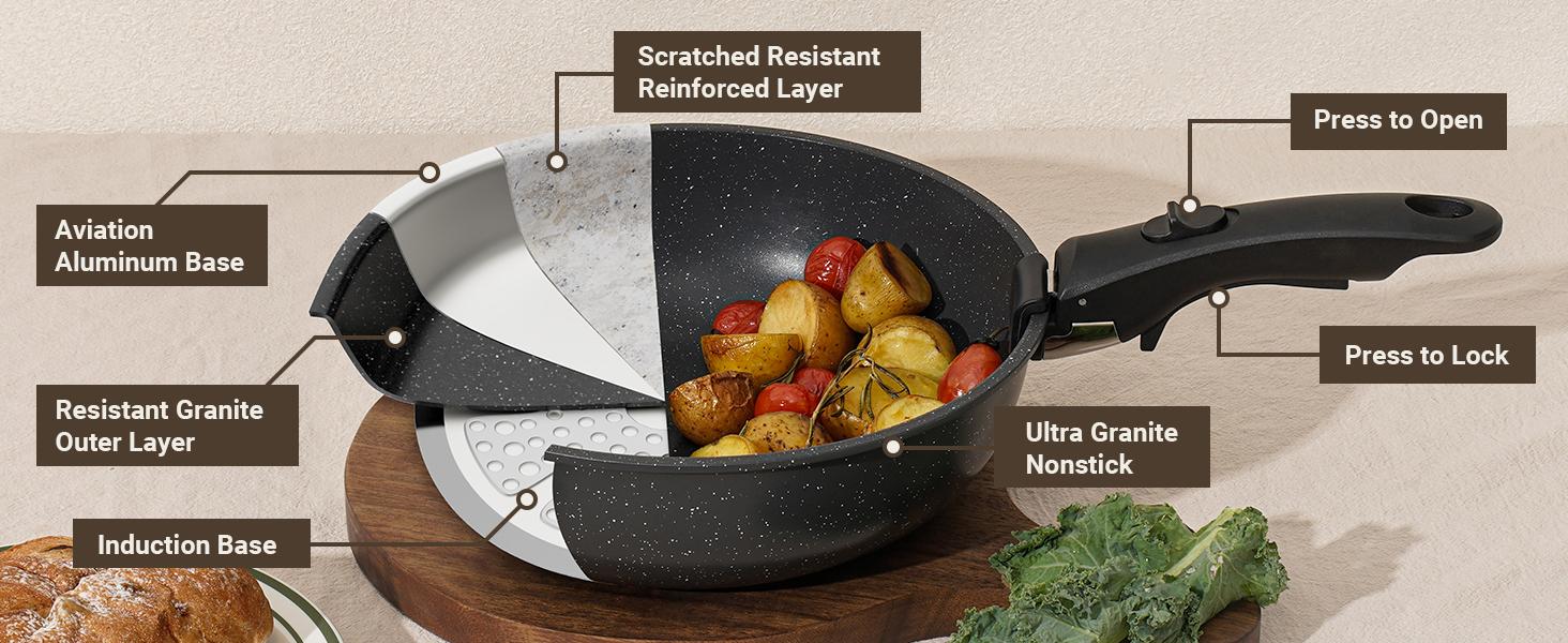 [NEW]15pcs Pots and Pans Set Non Stick, Cookware Sets with Detachable Handle, Nonstick RV Kitchen Cooking Set Removable Handles, Oven Safe,Stackable, Frying