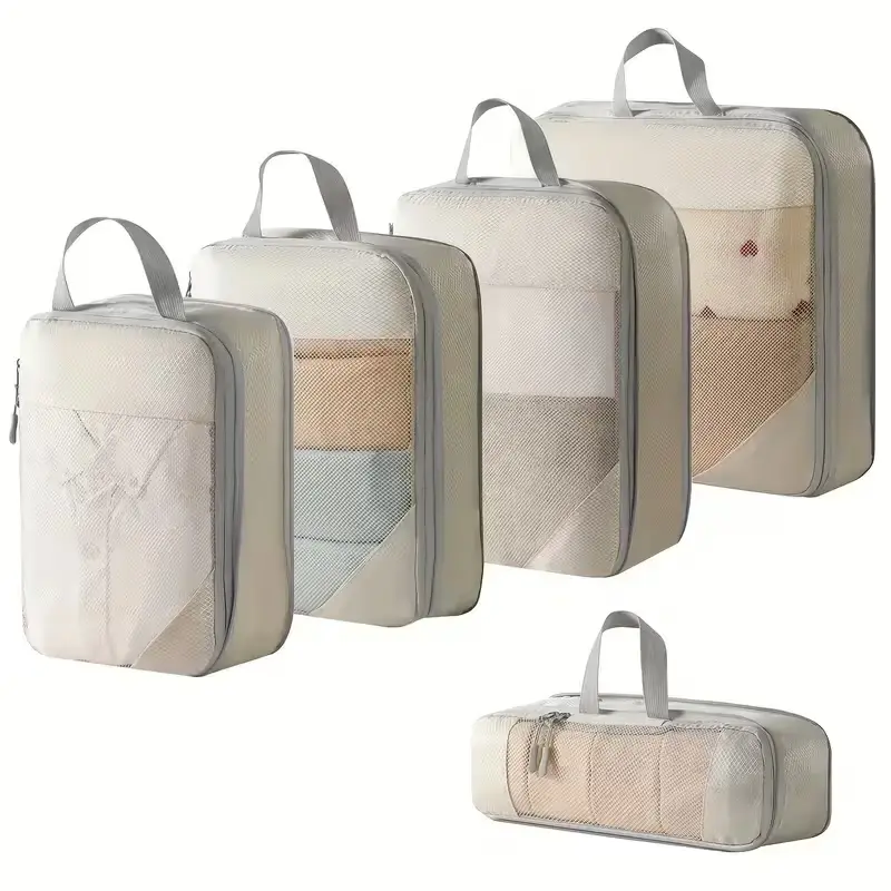 5 Set Compression Packing Cubes for Travel Lightweight Vacation Travel Essentials Travel Additions for Suitcase Organizer Bags Set Durable Luggage Organizer Travel Bags