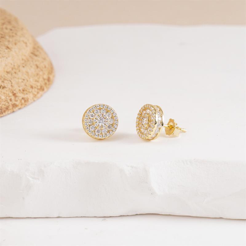 Delzzad 18K Gold-Plated Hip Hop Bling Out Circular Stud Earrings Round S925 VVS Synthetic Moissanite Stud Earrings Jewelry Perfect Birthday Mother’s Day Christmas Gift for Men Women Silver Earrings Golden Earrings Wedding Set