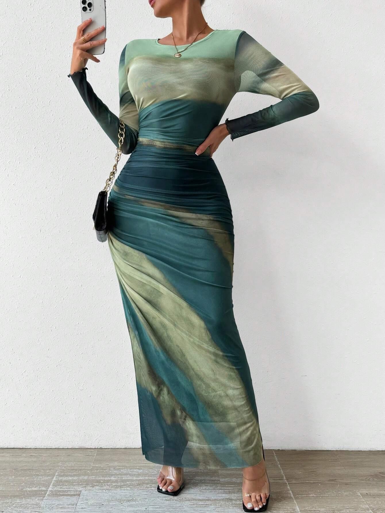 Tie-Dye Long Sleeve Dress