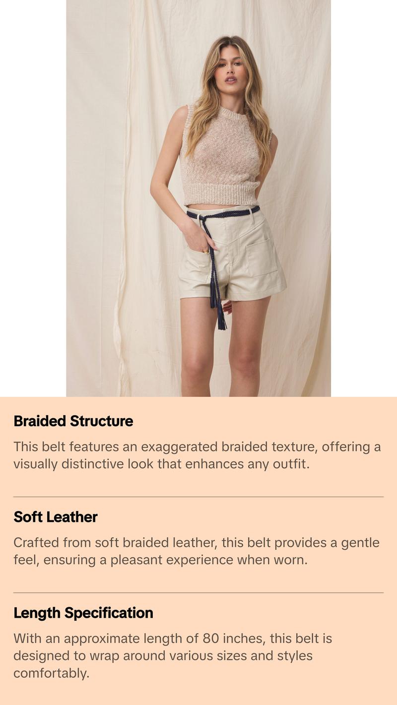 Braided Wrap Belt, Navy