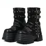 AOSPHIRAYLIAN Women's Cute Fashion Gothic Punk Ankle Boots - PU Leather Fabric, Chunky Platform Block Heel, Motorcycle Buckle, Zipper, Eyelets, Slouchy, Round Toe, Lace-Up Laces, Fall Party Shoes