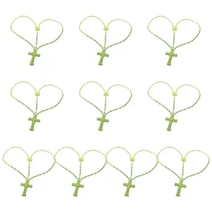 10 Pieces Colorful Plastic Prayer Crosses Beads Chain Necklaces – Catholic Religious