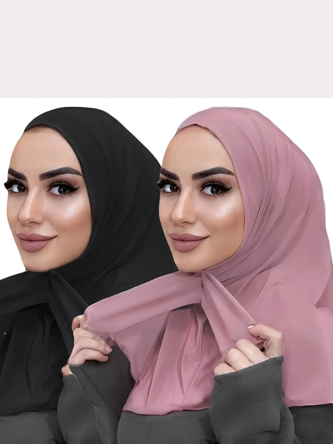 2-Pack Muslim Headscarf with Neck Clip, Ethnic Pull-On Shawl, Comfortable Soft Fabric, Stylish Stretchy Hijab Hat for Daily Wear