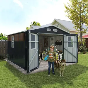Outdoor Storage Shed, 8x8 FT with Protective Film, Four Windows & Lockable Doors – Versatile Tool Shed for Garden, Patio and Backyard Organization