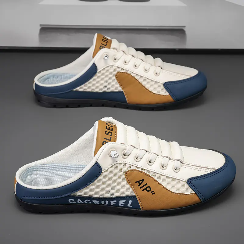 Men's Slip-On Footwear - Outdoor Casual Half Slippers, Lightweight Breathable Non-Slip Athletic Ankle Clogs, Comfortable Durable All-Season Beach & Indoor Dual-Use Beige Men's Shoes
