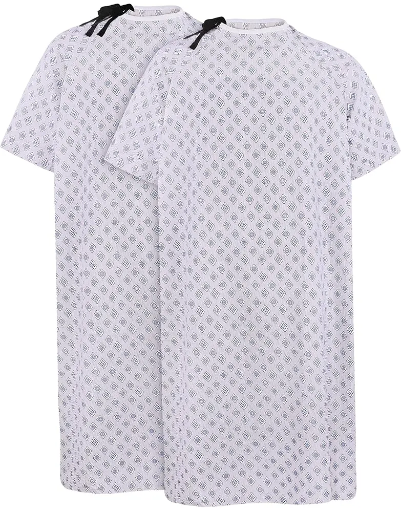 Unisex Comfortable Practical Nursing Hospital Patient Gown - 47" Long, Long-Sleeved Round Neck, Reusable Adjustable Tie Back, Soft Lightweight Fabric, Fits Up to 2XL, Women's Clothes, Unisex Cut Workwear