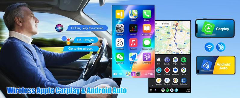 10.4 inch Single Din Car Stereo with Wireless Carplay Android Auto, 1080P IPS Detachable Touch Screen,5.2 Bluetooth, 12LED Backup Camera,FM Radio,USB/AUX,Mirror Link,SWC