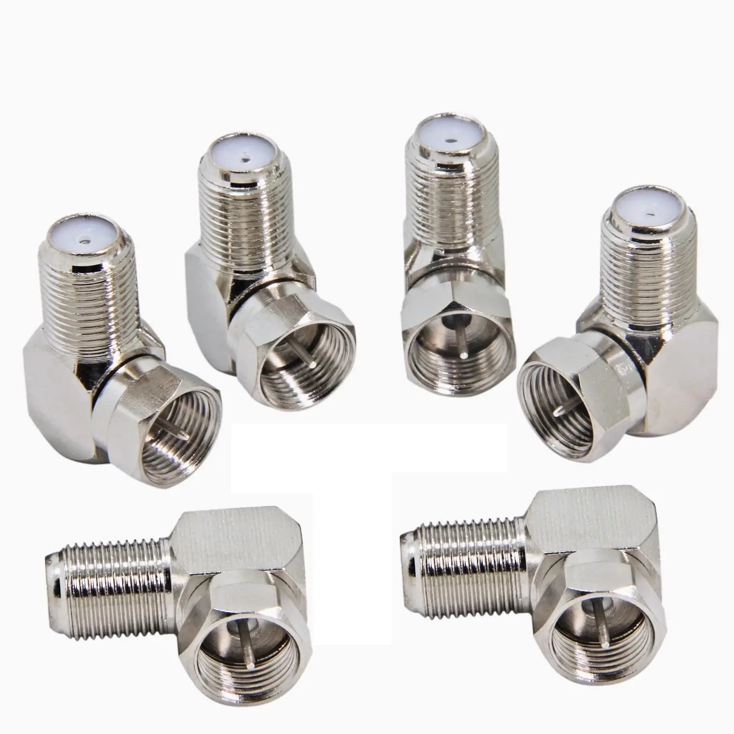 Right Angle Coax Connector, 6 Pack F Type 90 Degree Coaxial Male to Female Cable Connector, RG6 Adapter L Shape for Wall Mounted TV, Modem, Wall Plate, Satellite Receiver