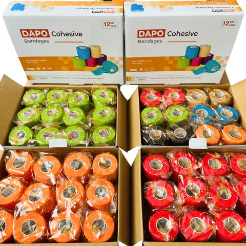 [24 Packs] DAPO PREMIUM Self-Adhesive Cohesive Bandage Wrap - Sports Tape, 2" x 5 yd Non-Woven Stretchy Adhesive Support, Wrist Wraps for Thumb Finger Ankle, Knee Wrap, Tennis Grip, Vet Wrap, Wound Care, Stretchy Adhesive Support Sports Tapes