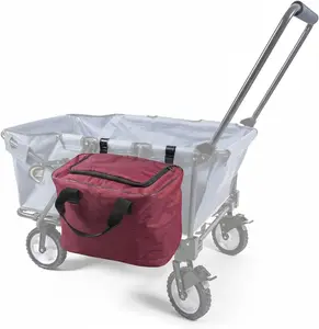 Cooler Bag for Folding Wagon, 15L Insulated Picnic Tote with Hanging Hooks, Portable Leakproof Soft Cooler for Camping, Beach, Grocery, Shopping, Fits Most Collapsible Carts, Burgundy